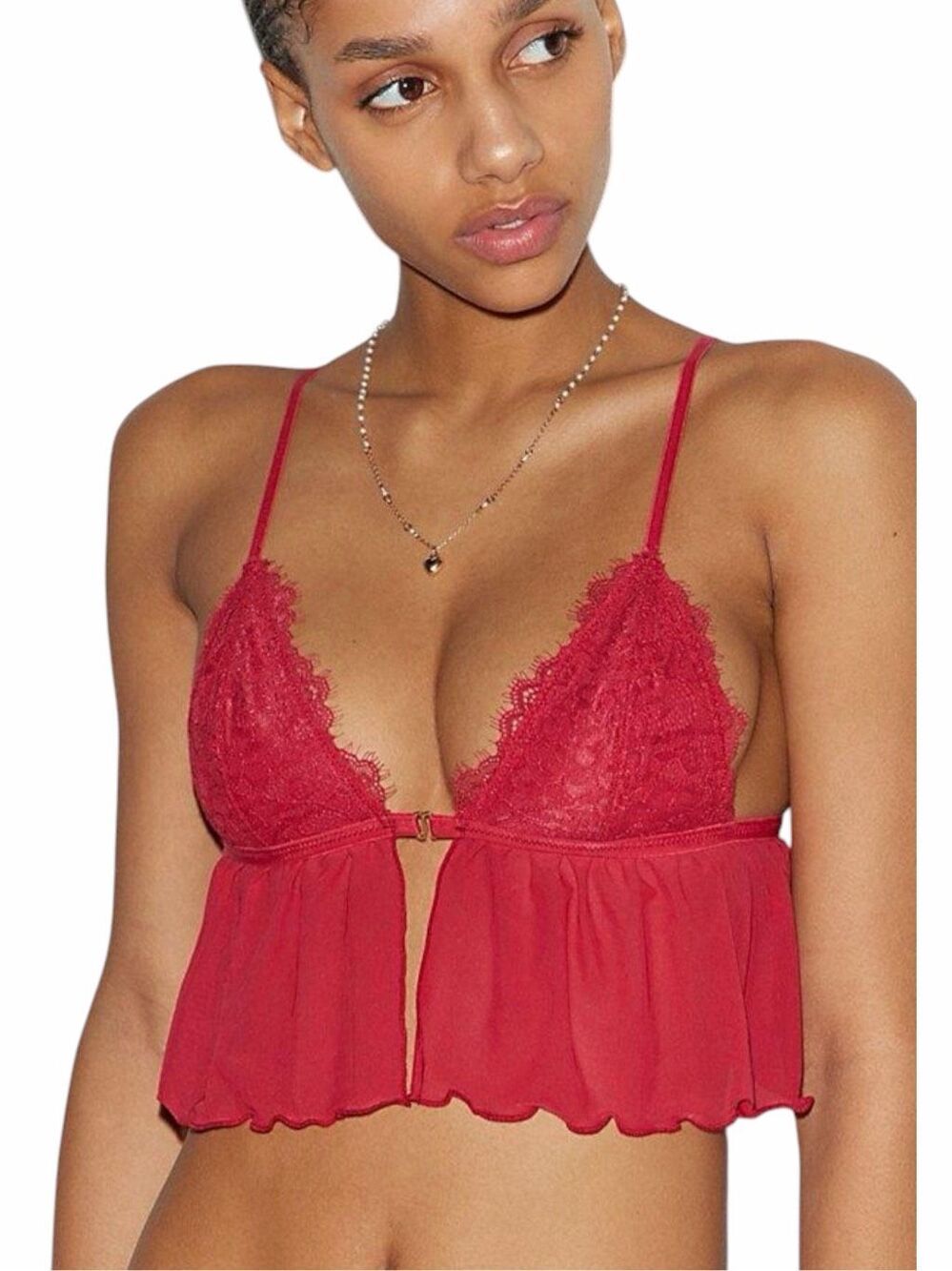 OUT FROM UNDER Christy Butterfly Kisses Cropped Babydoll Bralette Red Small